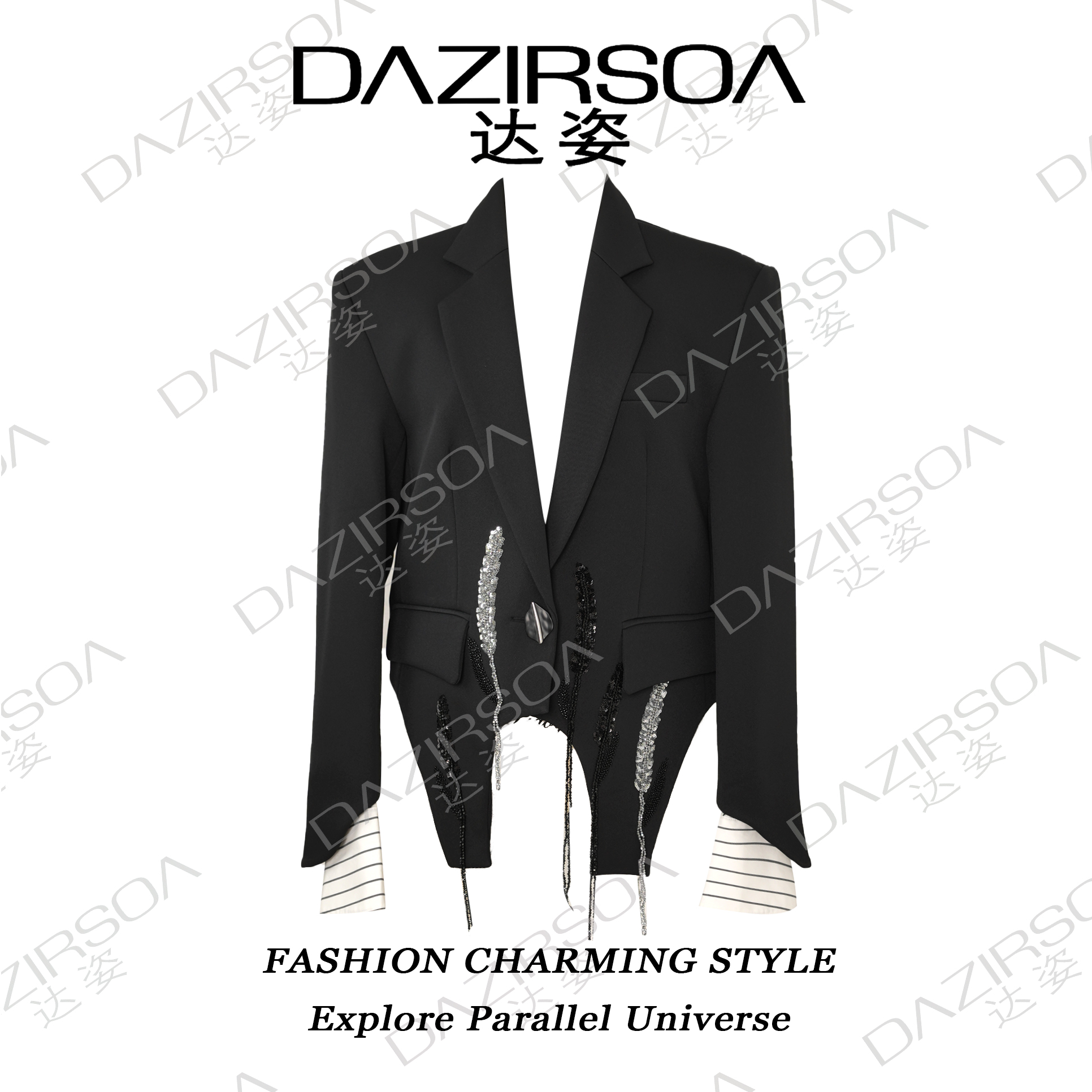DAZIRSOA/达姿24A/W//叠穿系列//法绣流苏不规则西装外套 T623