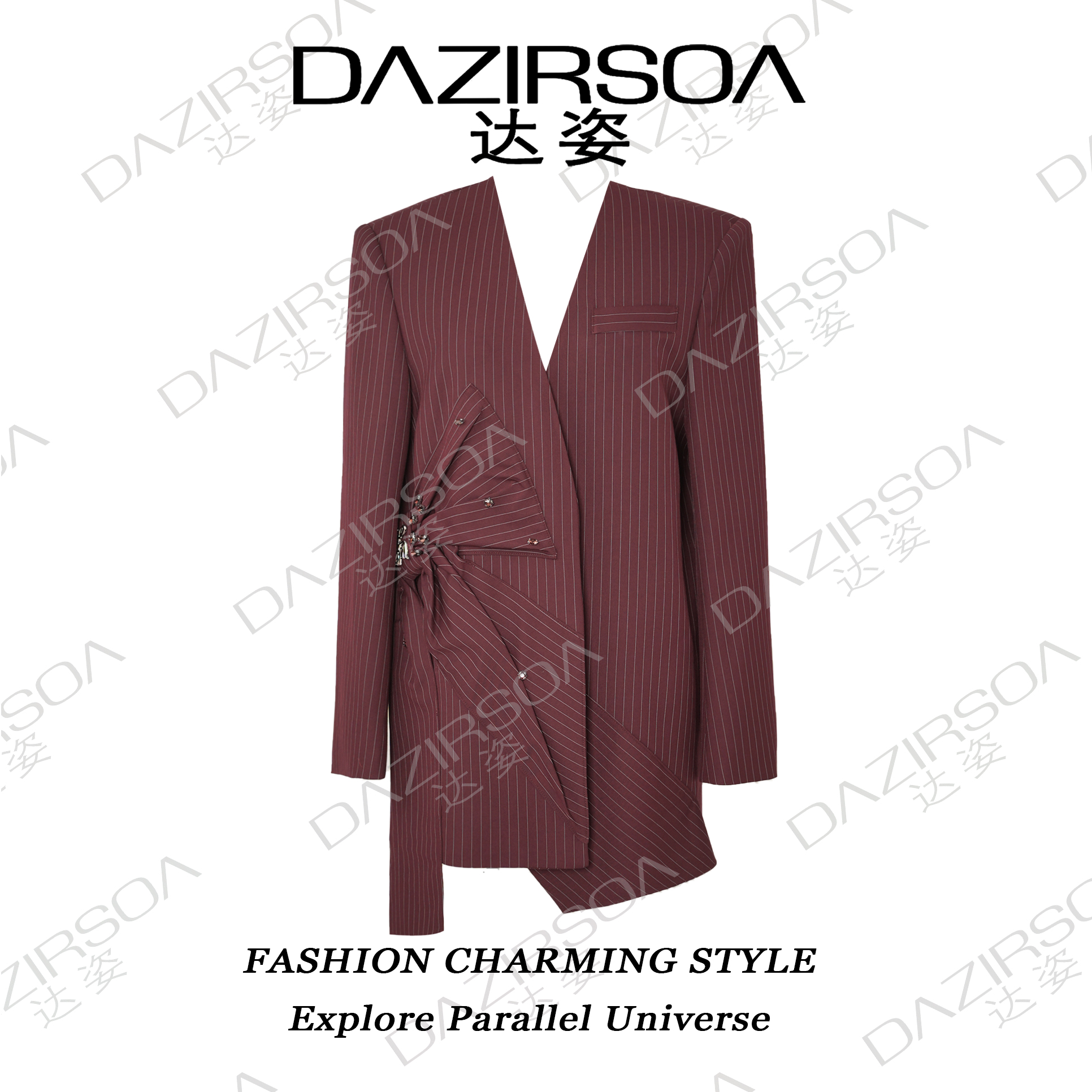 DAZIRSOA/达姿24A/W "巴黎夜梦“ 立体轻奢蝴蝶结条纹西装 T270