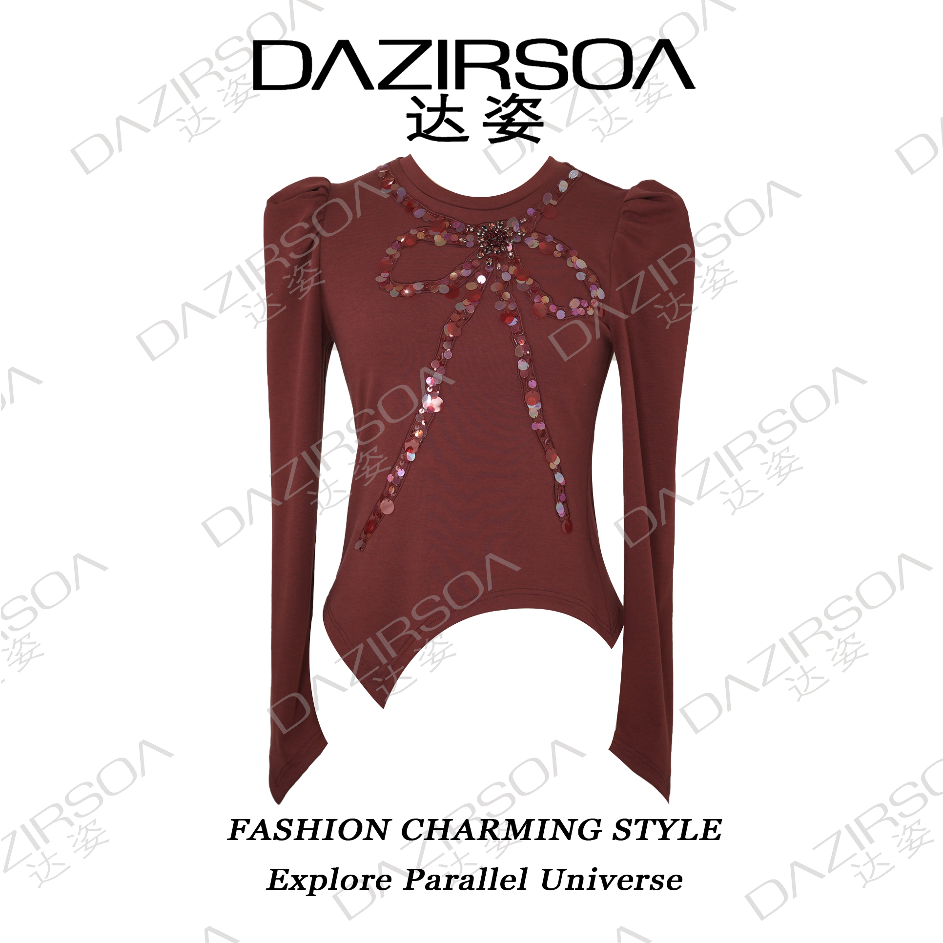 DAZIRSOA/达姿24A/W  “时空界限” 立体蝴蝶结亮片打底上衣 T507