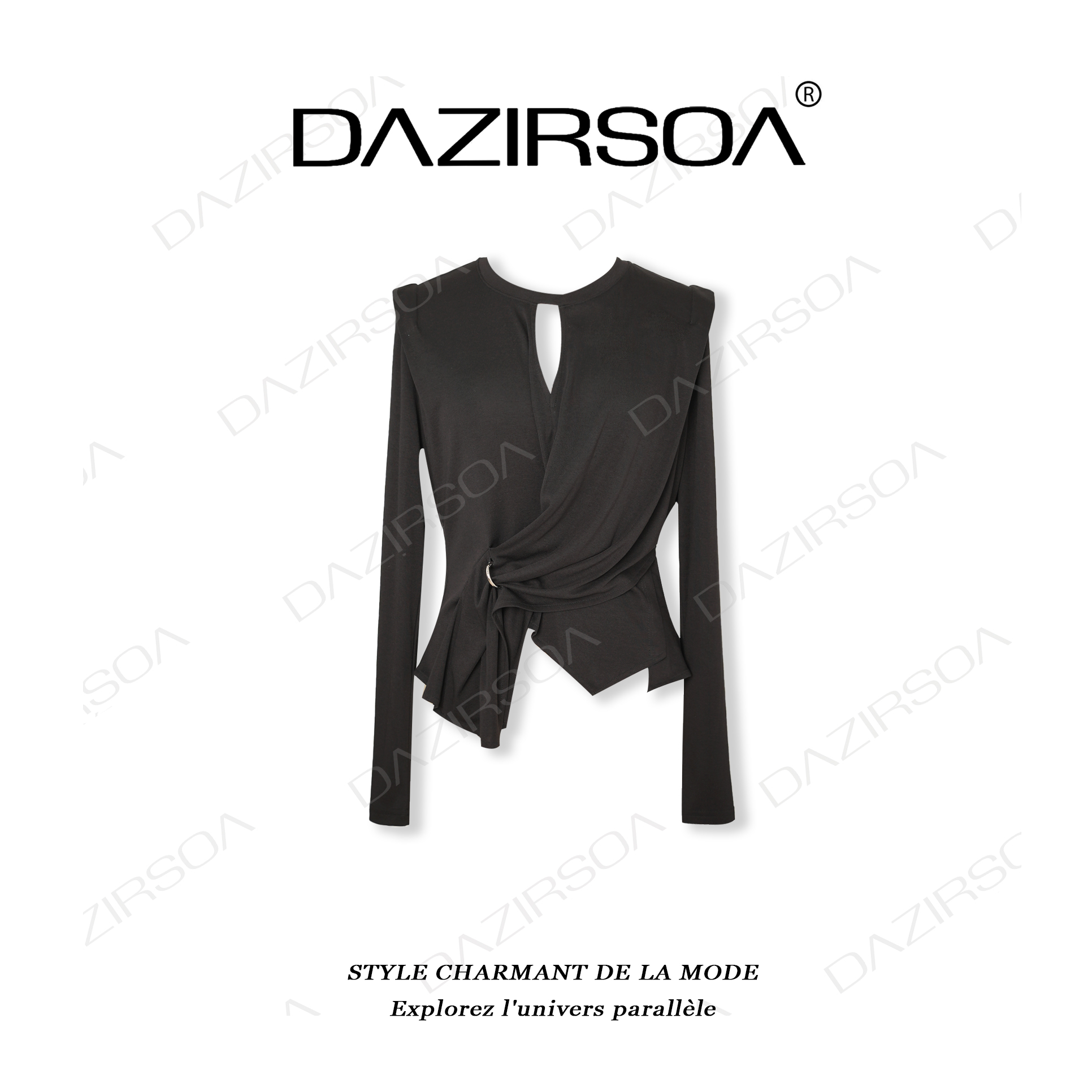DAZIRSOA/达姿24A/W “伦敦都市”纽扣交叉高级感时尚长袖T恤 T615