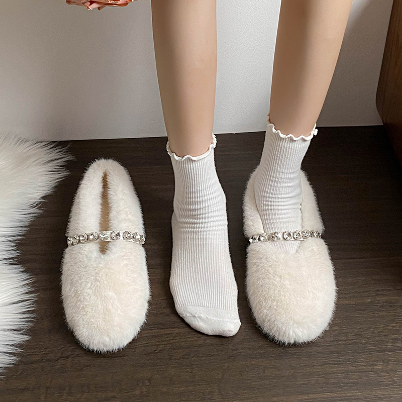 2026冬季新款水钻拌带大码内增高毛毛鞋女浅口豹纹时尚百搭豆豆鞋