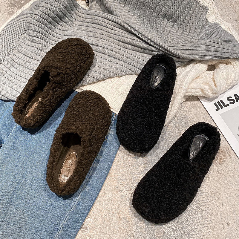 冬季新款百搭半拖增高毛毛鞋纯色简约工作通勤女毛毛鞋包头拖棉鞋