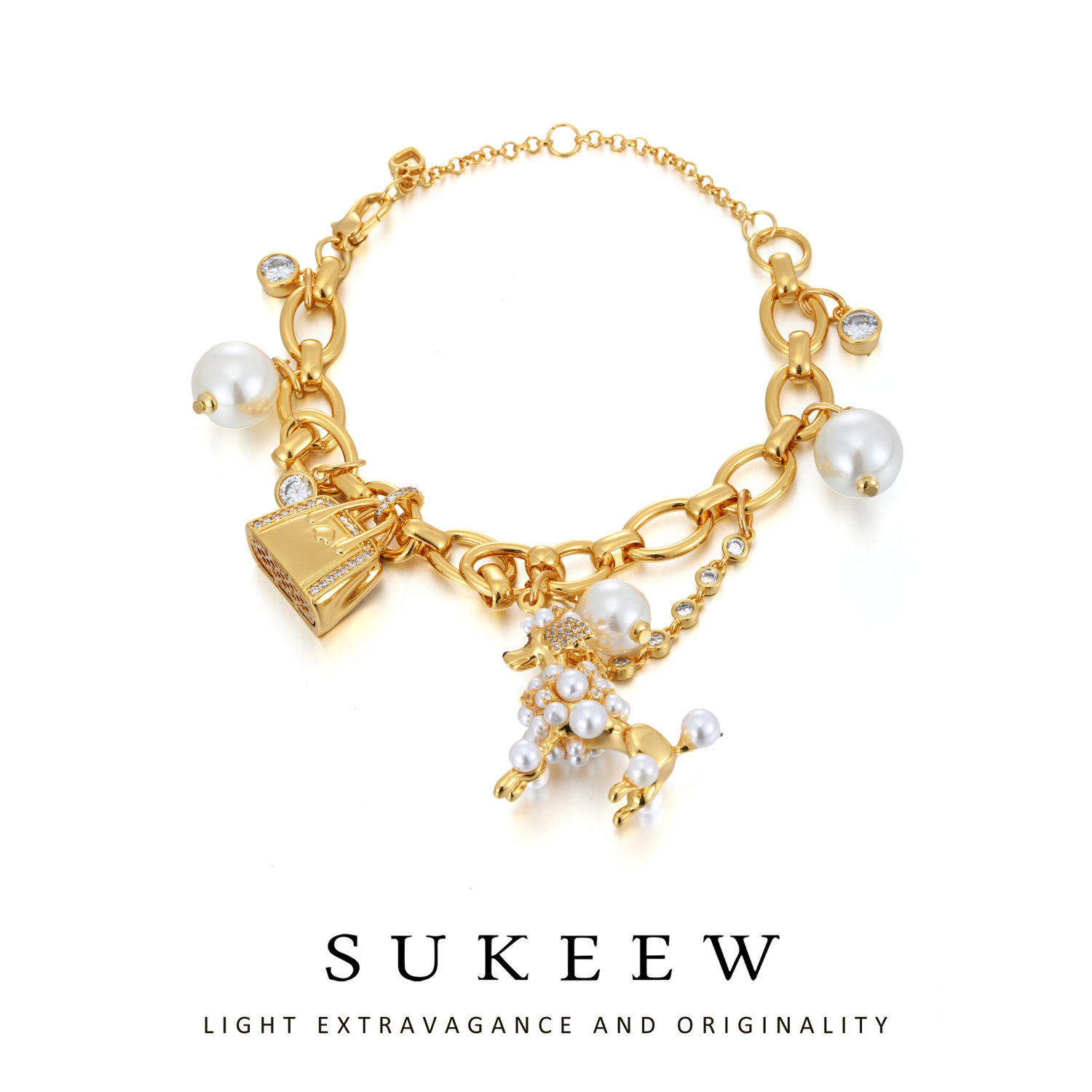 SUKEEW/酥可 铜合金合成锆石手链 时尚精致轻奢贵宾犬手链768013