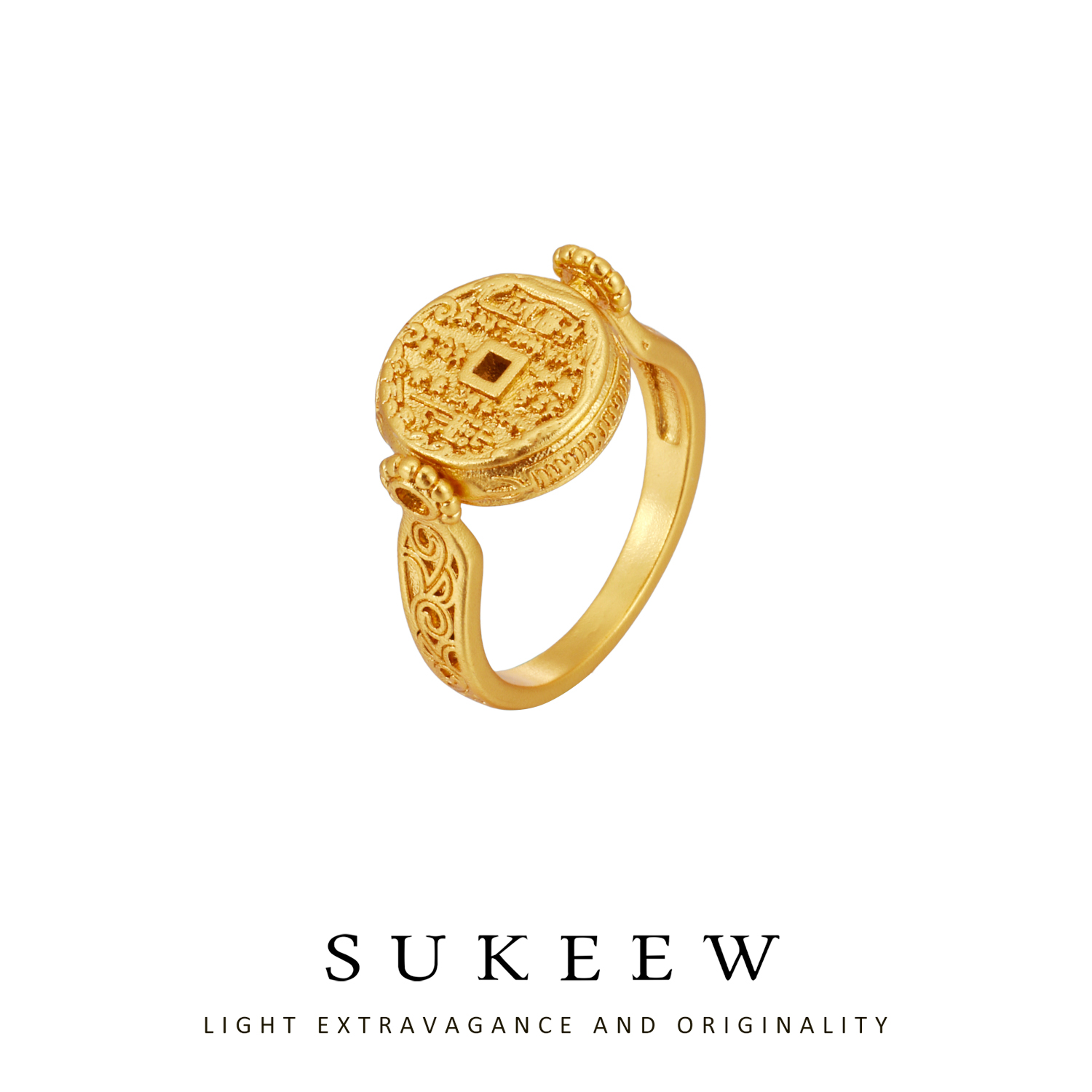 SUKEEW/酥可 镀k金 精致花钱中式百搭守护戒指345211
