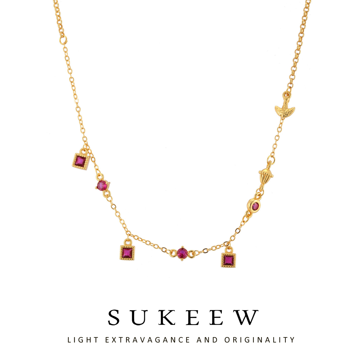 SUKEEW/酥可 镀k金 新中式轻奢方石精致复古项链464004