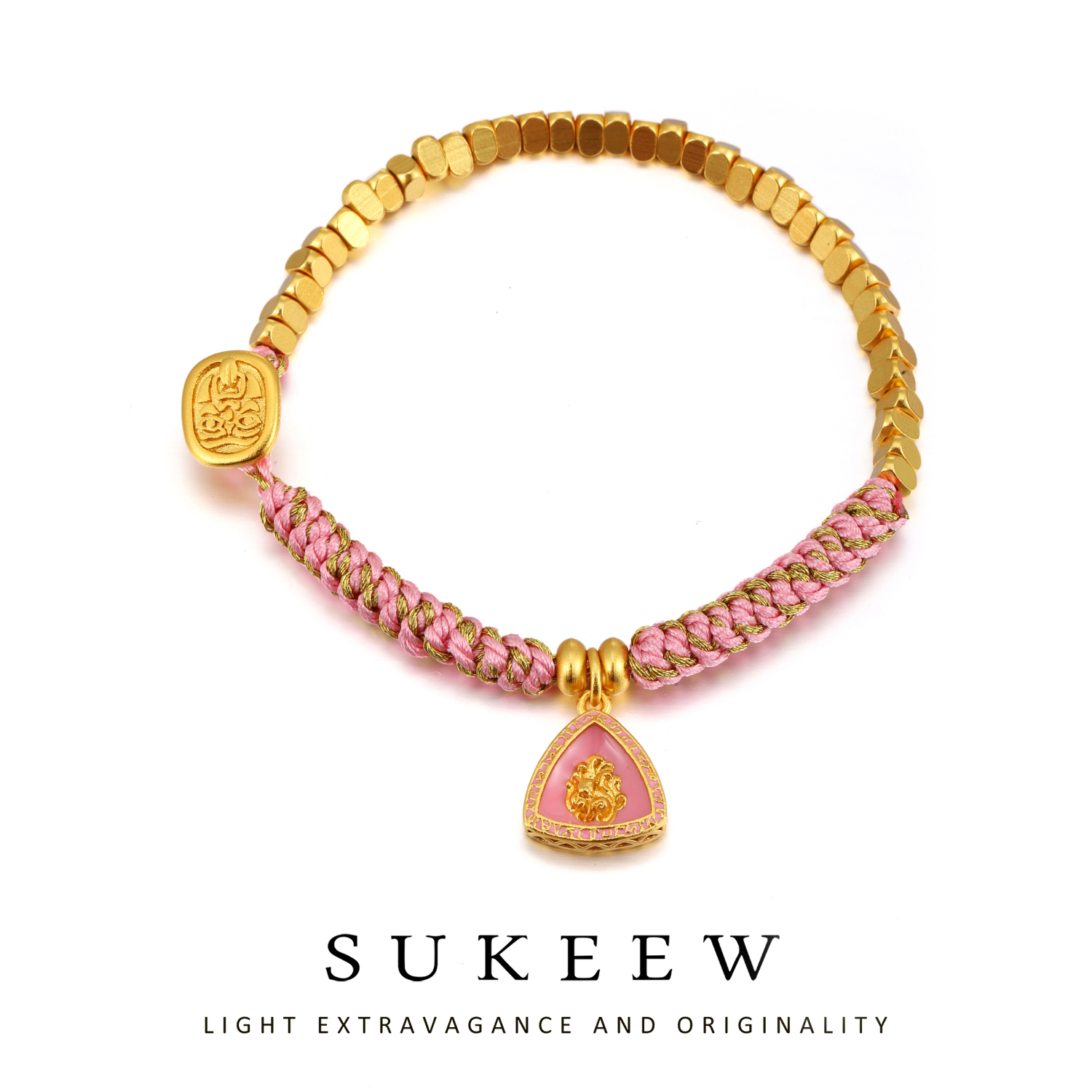 SUKEEW/酥可 铜合金布艺手链 新中式甜酷编织三角气质手链536105