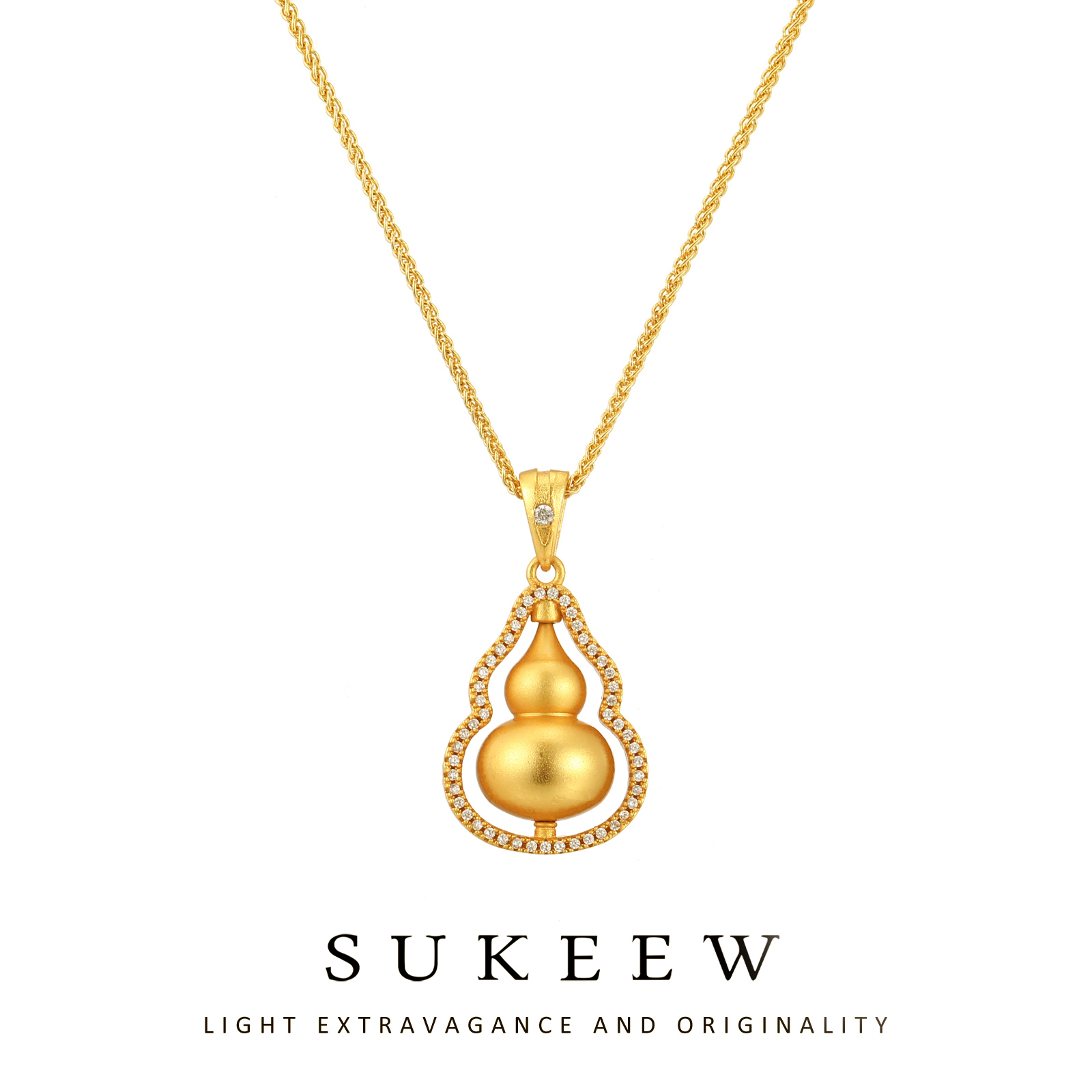 镀k金  优雅简约葫芦镶嵌吊坠项链133113