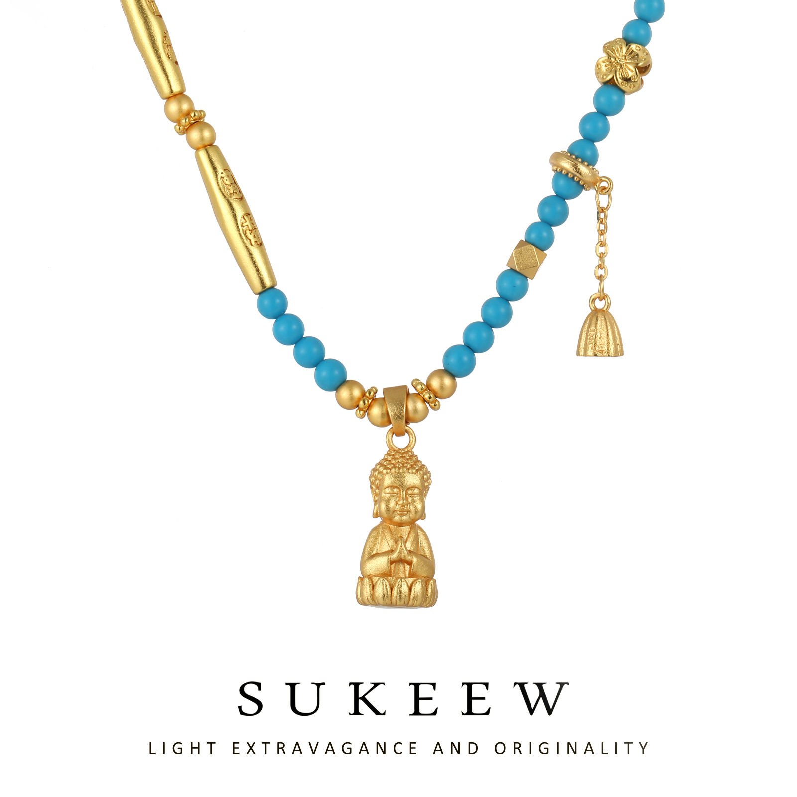 SUKEEW/酥可 镀k金 优雅中式圆石轻奢莲蓬项链131002