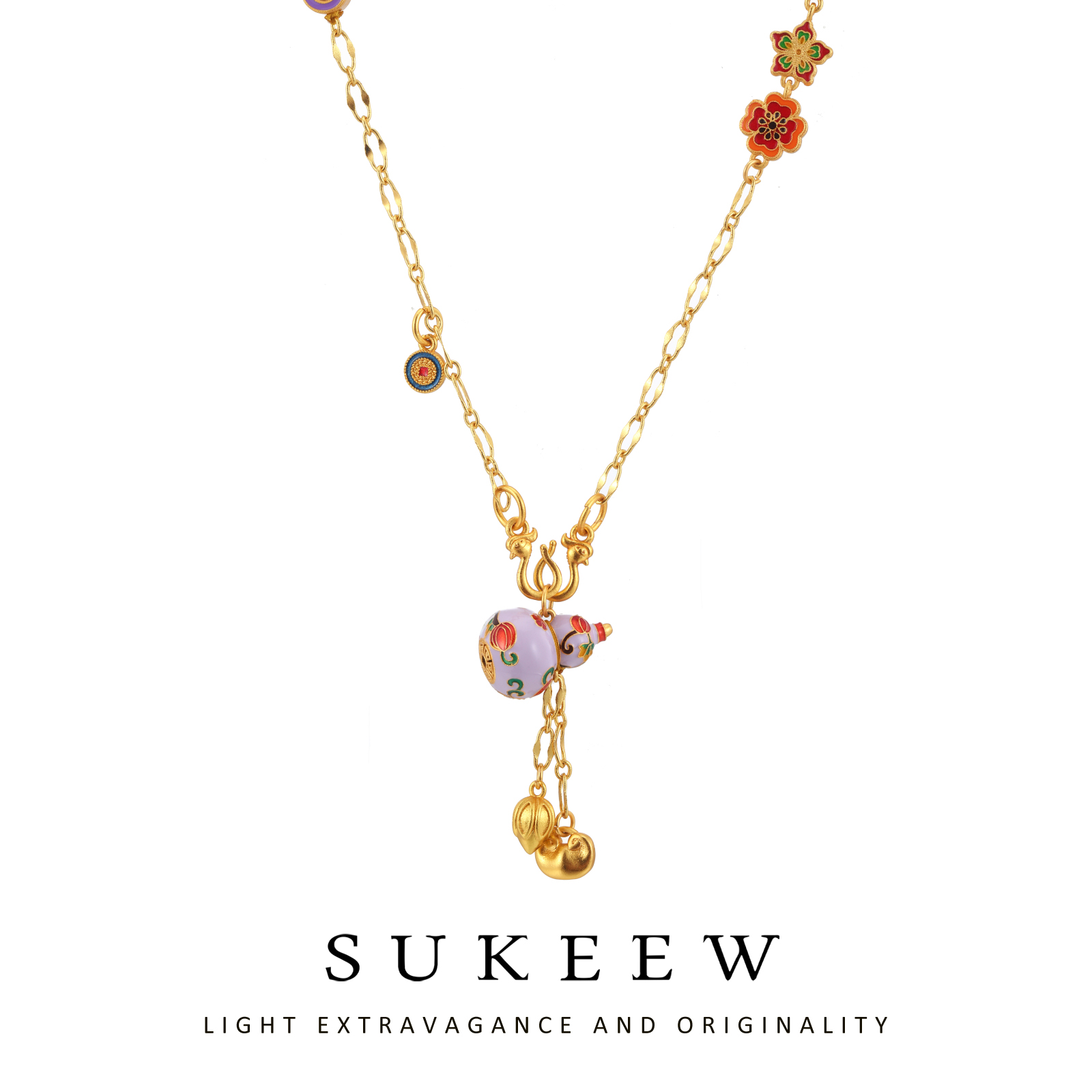 SUKEEW/酥可 镀k金 优雅彩绘葫芦流苏国风毛衣项链247201
