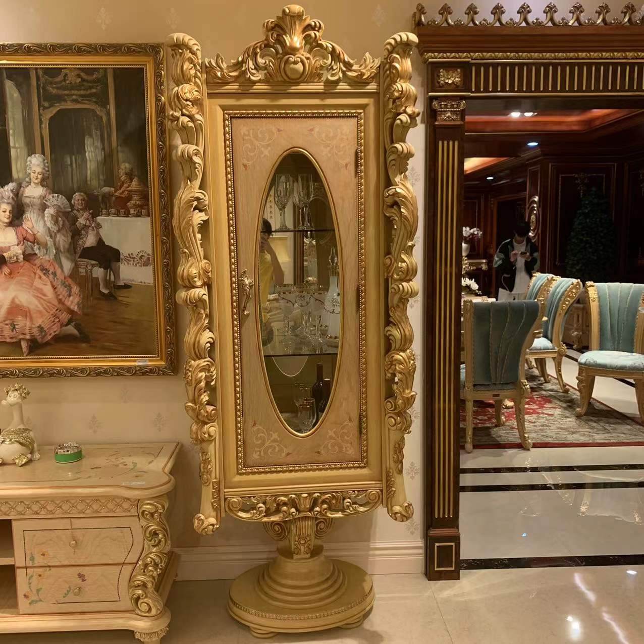 宝居乐 W886-2单门酒柜790*570*2225（玫瑰黄亮金）雕花欧式别墅