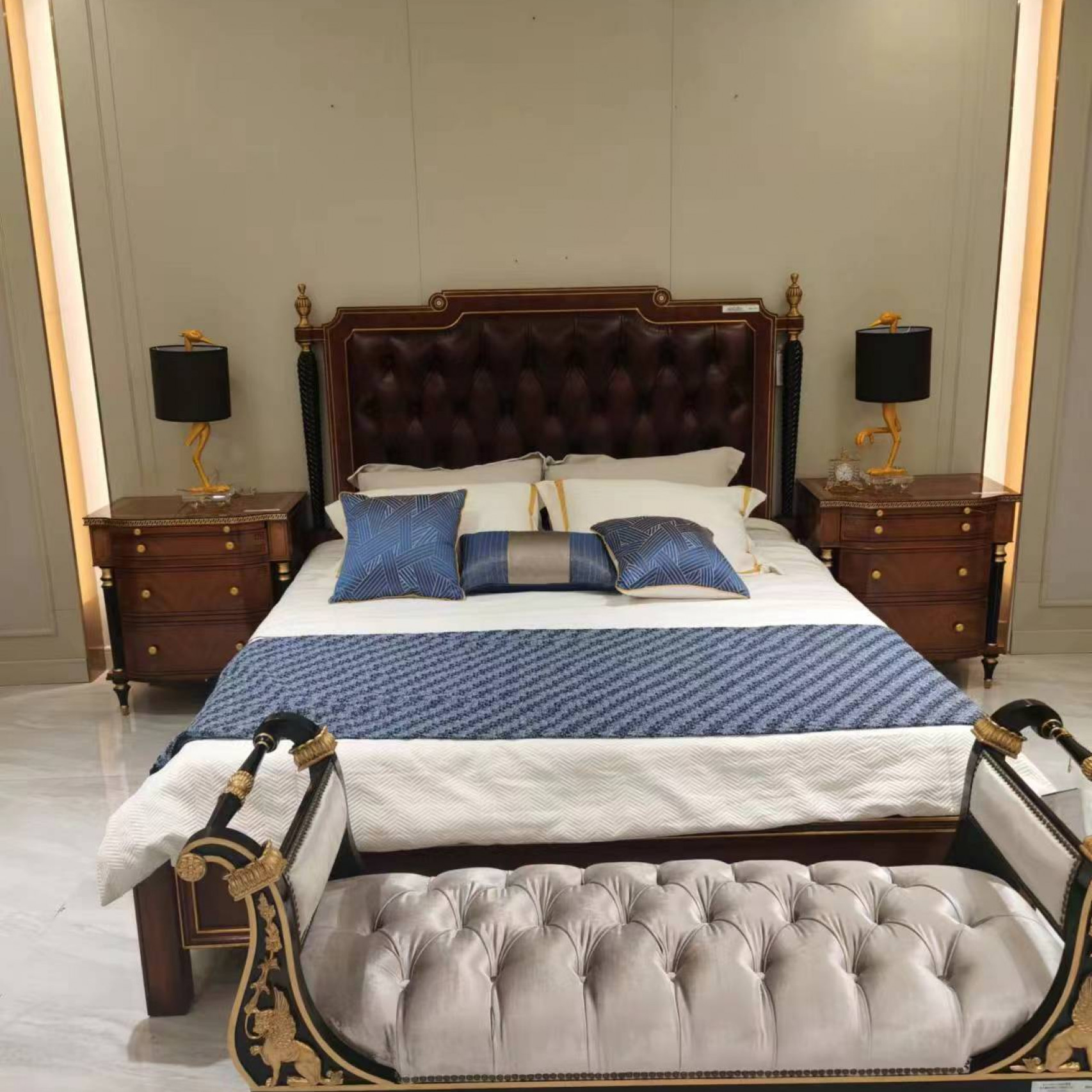 【新品】英式奢华古典别墅件成套家具实木雕花真皮头层牛皮BJ-1001H