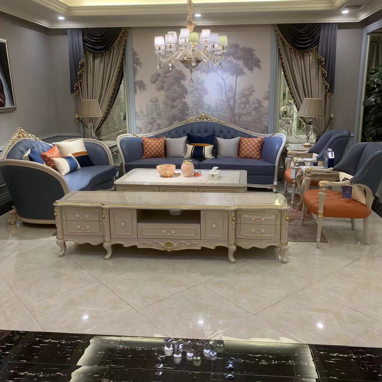 宝居乐茶几欧式古典别墅客厅雕花奢华成套皮艺Q271B沙发