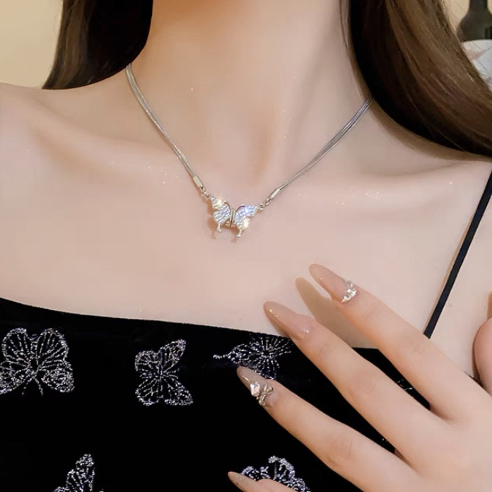 铜合金项链 微镶锆石蝴蝶项链百搭时尚气质仙气
