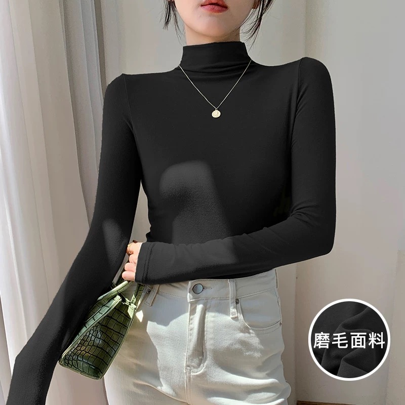 【现货秒发】豆子优选-春季极简百搭高领亲肤磨毛绒打底T恤DZ95767
