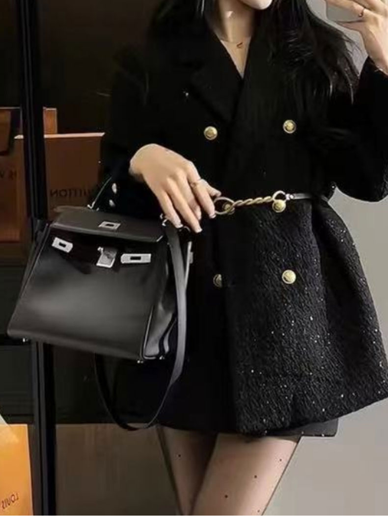 豆子优选-单件  西装小香风收腰显瘦双排扣羽绒服 DZ880M5229