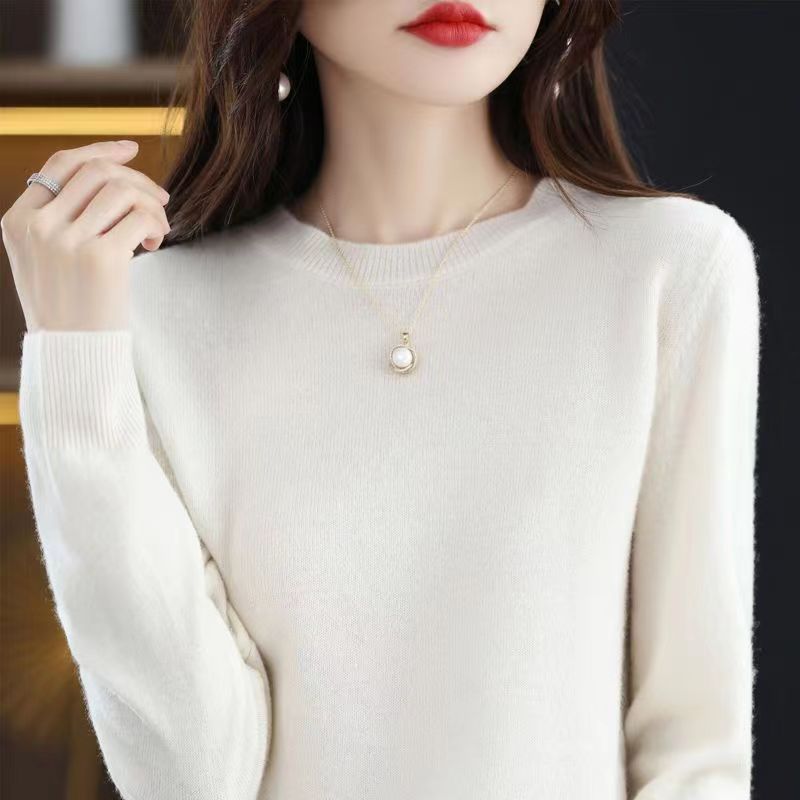 哥弟阿玛施正品2024新款100%纯羊毛衫女宽松长袖针织低领打底毛衣