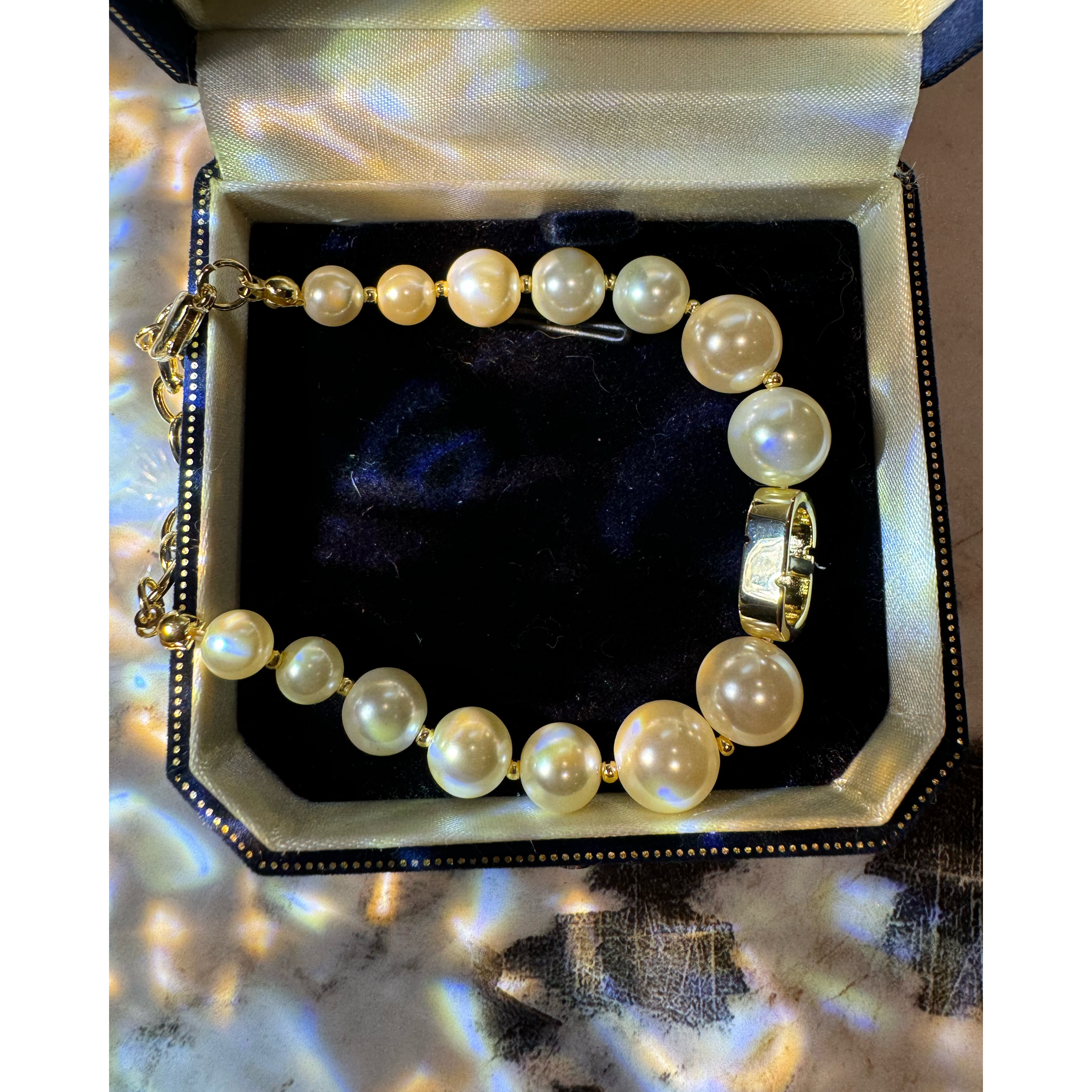 铜合金仿珍珠手链 麻花专属 金色法式贝珠拼接手链 P0717