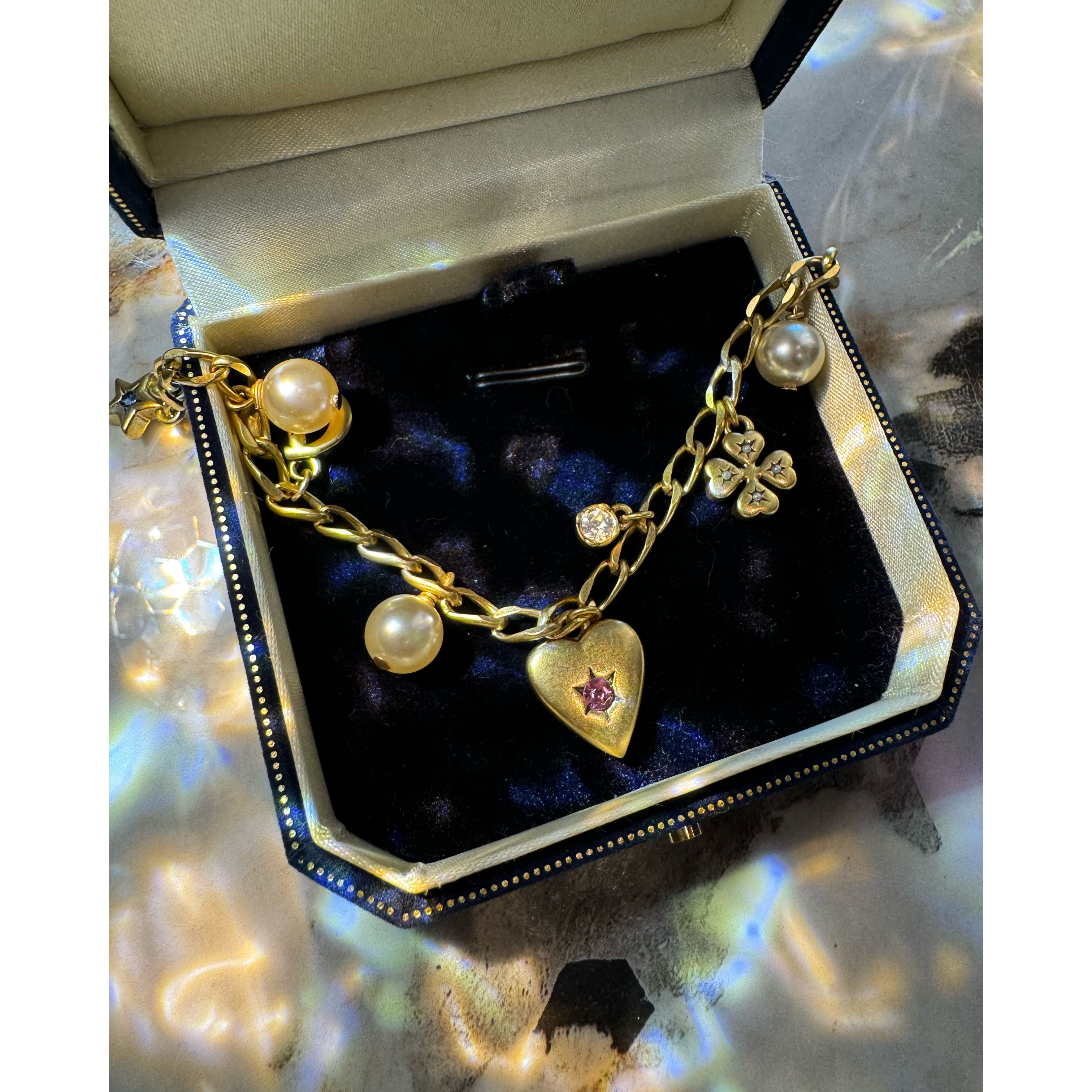 铜合金合成锆石手链 心形拼接手链 P0693