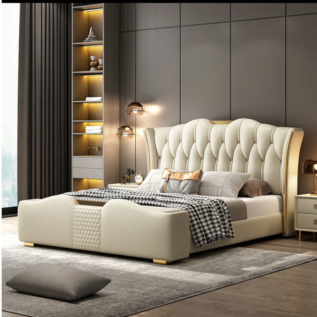 意式轻奢储物软包双人主卧真皮床大床豪华婚床美式#8801双人床