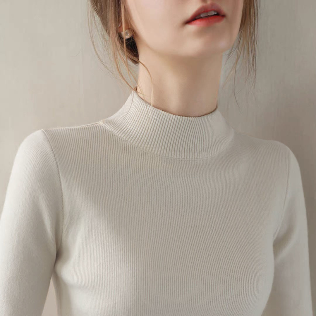 堆堆半高领套指紧身毛衣女秋冬新款针织打底衫洋气百搭长袖