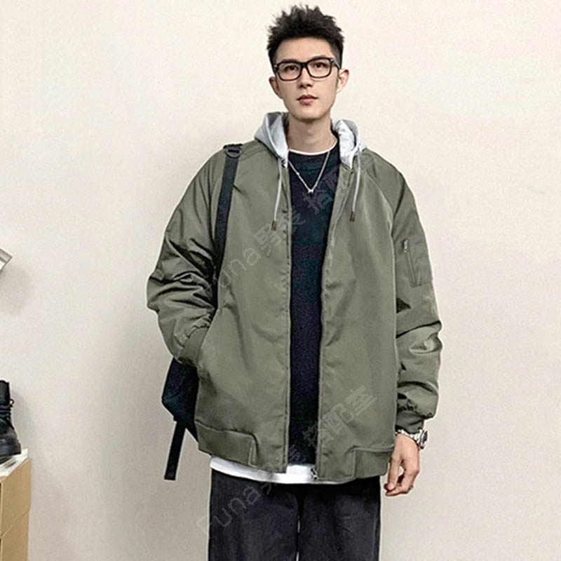 欧美潮牌可拆卸纯色飞行棒球服男女款连帽大码休闲棉衣夹克外套