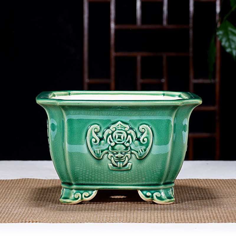 精品紫砂盆景盆正方形大号四方斗笠兽面花盆多肉盆栽正宗花盆直播