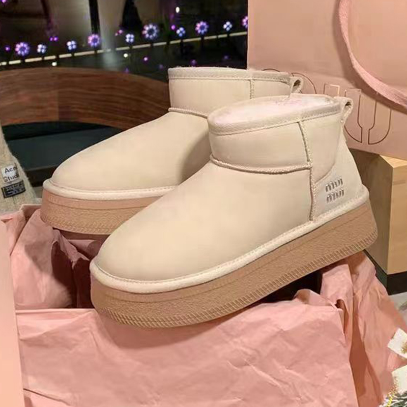 皮毛一体加绒加厚雪地靴棉鞋女2023冬季新款户外防水保暖面包鞋