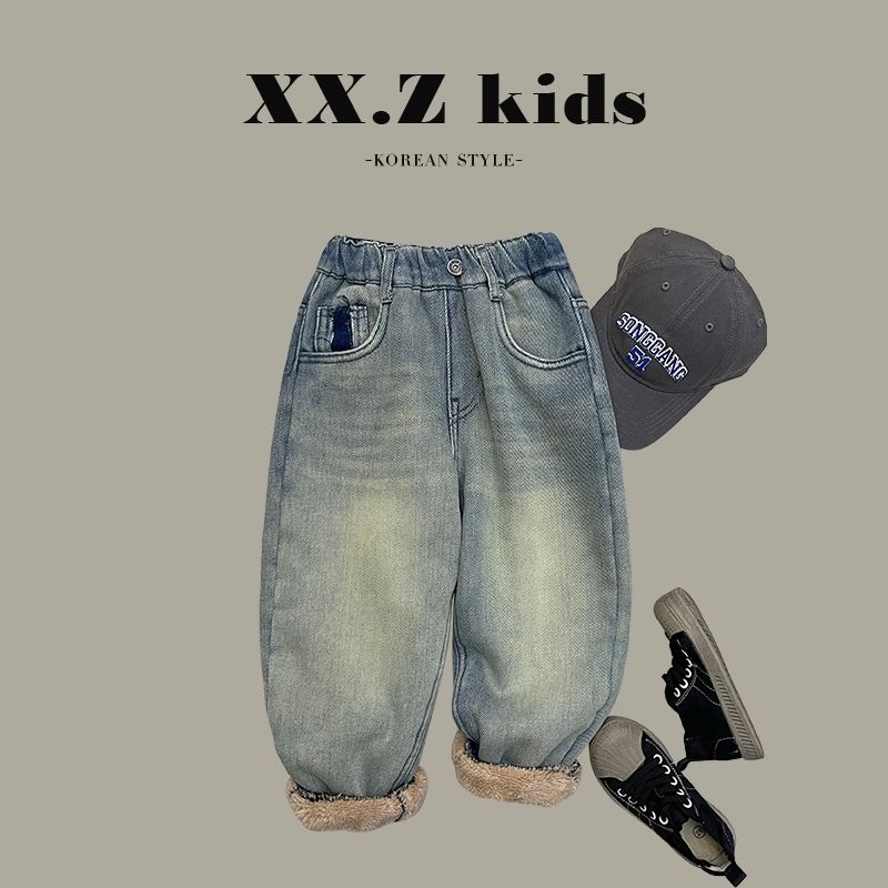 朵美巴拉巴拉宝宝儿童加绒牛仔裤冬季中小儿童装男孩保暖加厚裤子