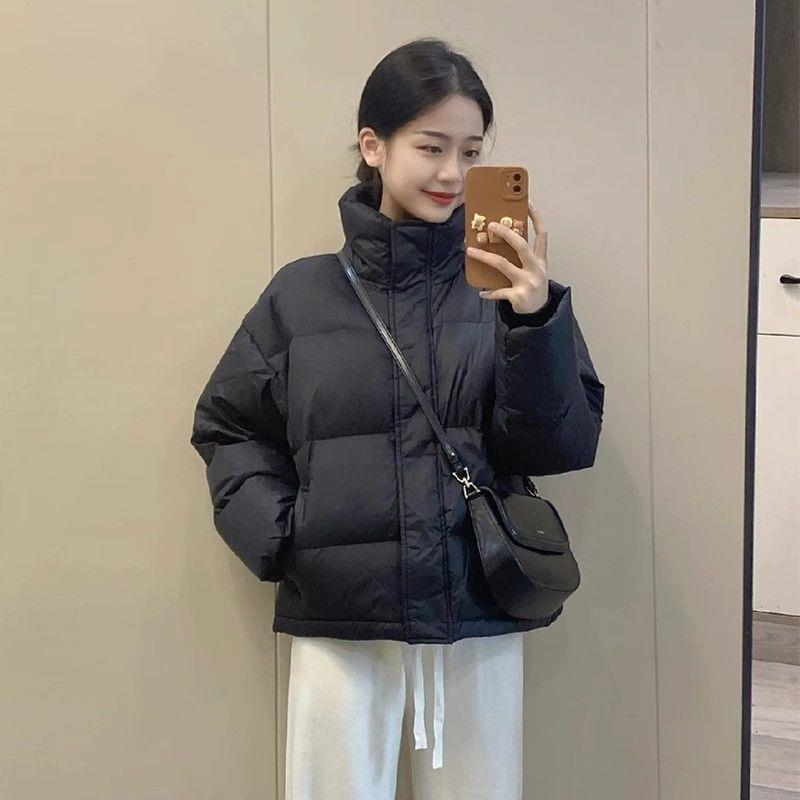波司登黑色短款韩版2023新款羽绒服女冬季宽松白鸭绒加厚面包服立
