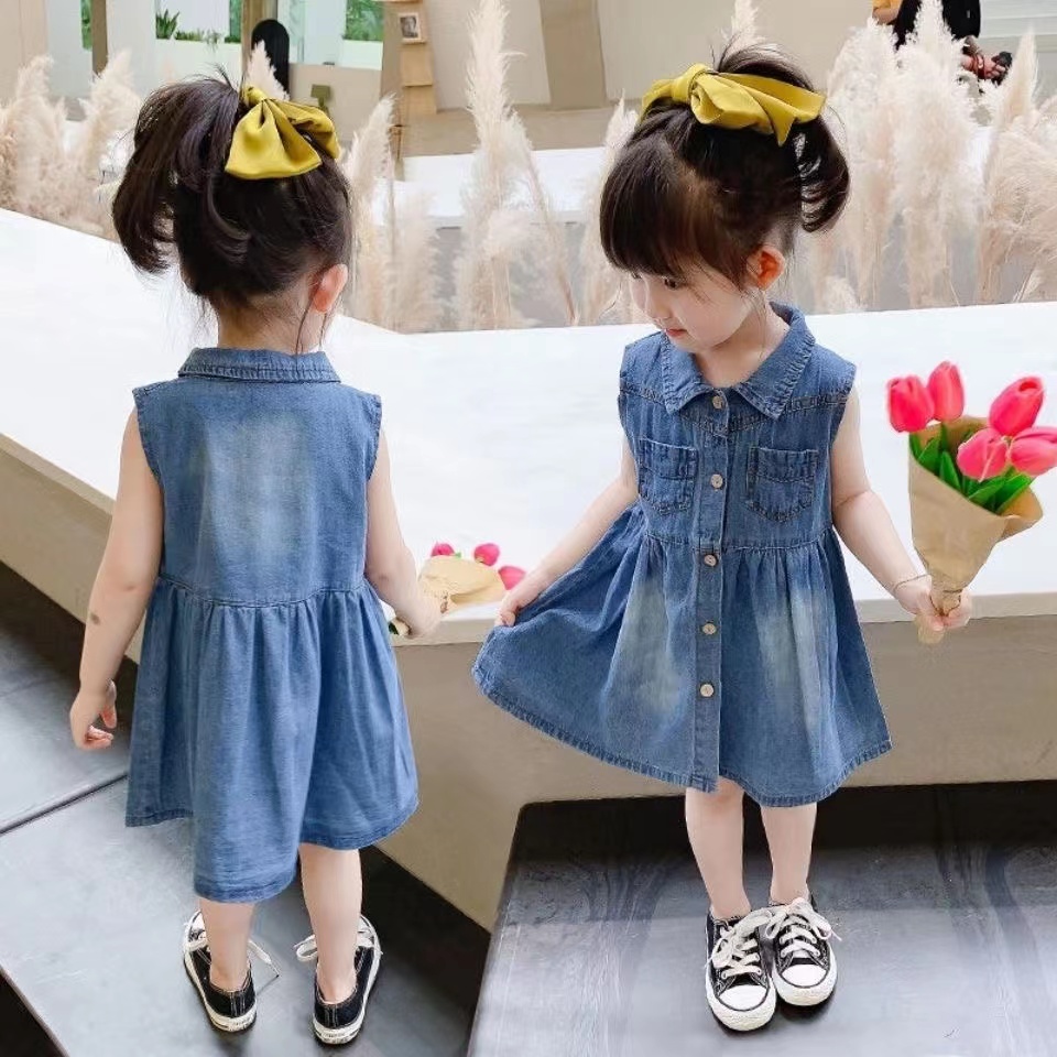 【现货福利款】软薄款牛仔连衣裙2024新款大中小童洋气背心裙春夏裙