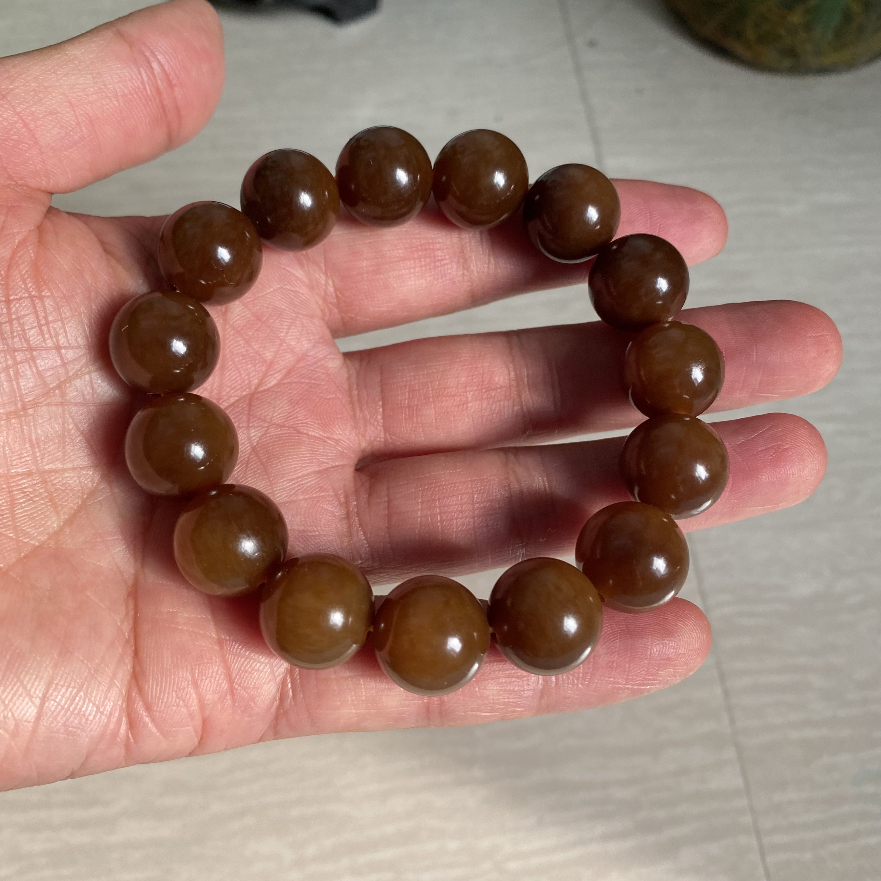 和田玉新疆且末糖色单圈手串男女同款14mm