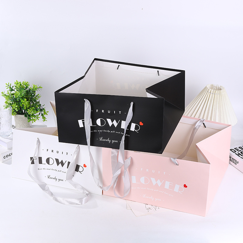 开窗大圆盒配套手提袋水果花盒专用手拎袋正方形花盒礼盒