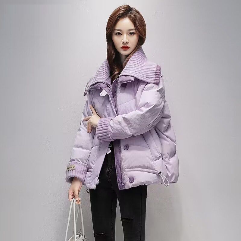 鸭鸭羽绒服女针织拼接小个子2023新款冬季立领百搭时尚外套女
