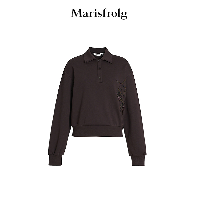【艺术家灵感】玛丝菲尔植绒钉珠布朗棕截短POLO卫衣A1EG34841