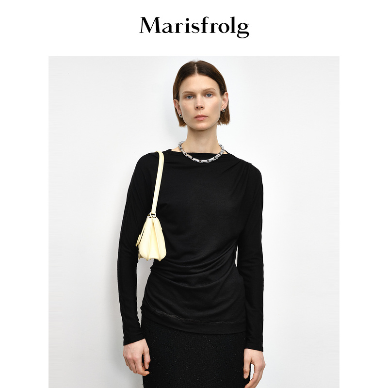 Marisfrolg玛丝菲尔23年秋冬纯色百搭打底衫T恤A1DE3627N