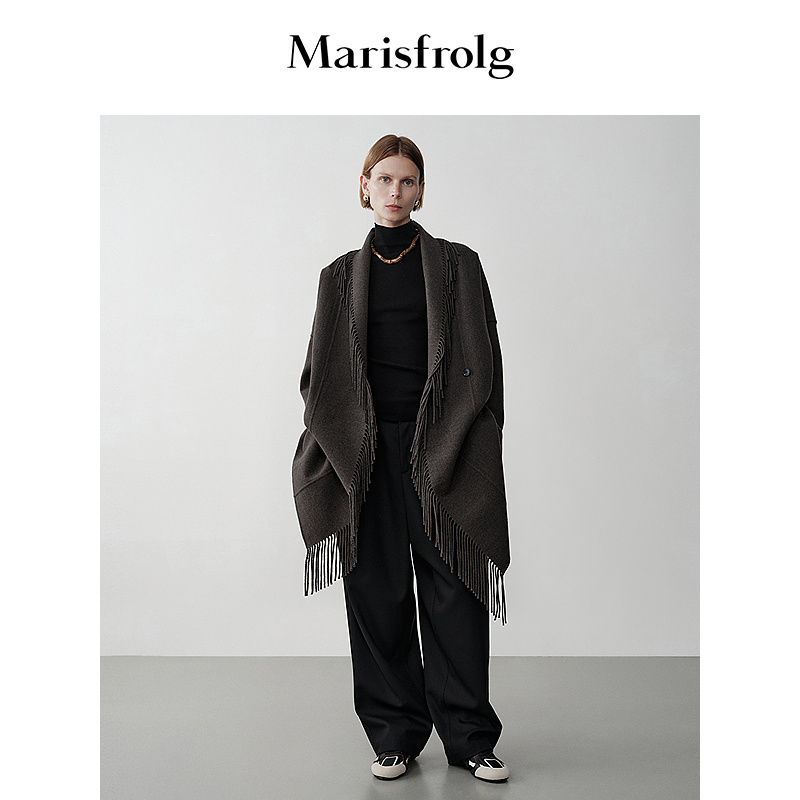 Marisfrolg玛丝菲尔毛呢黑色复古外套A1EG4192D