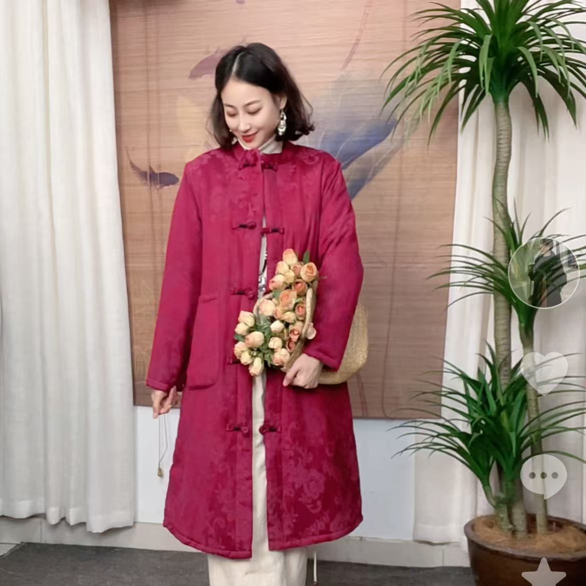 412-3高货冬季绕线新款复古百搭名族风国风文艺风加长棉麻棉服