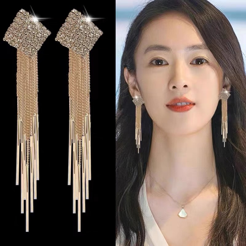 铜合金耳饰 铜合金耳饰 气质几何多层流苏耳环个性耳饰品女N0693