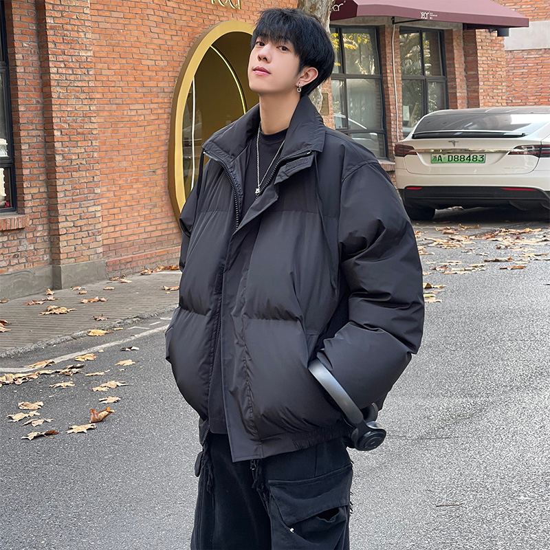 纯黑色cleanfit晋江棉服男款冬季加厚保暖面包服美式立领棉衣外套