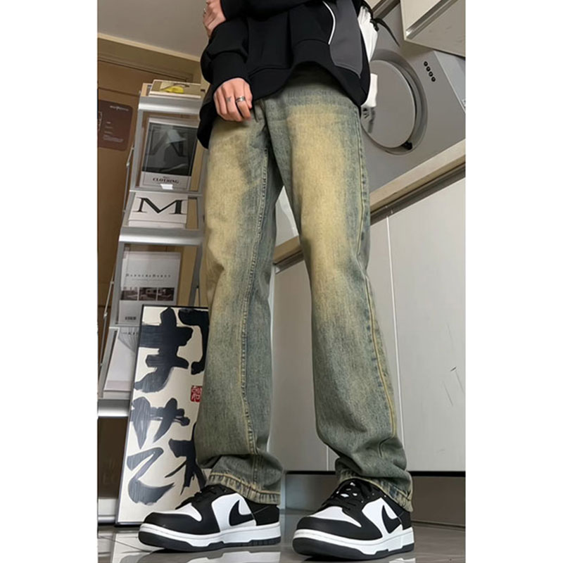cleanfit黄泥色微喇牛仔裤男美式复古vibe裤子高街修身显瘦直筒裤