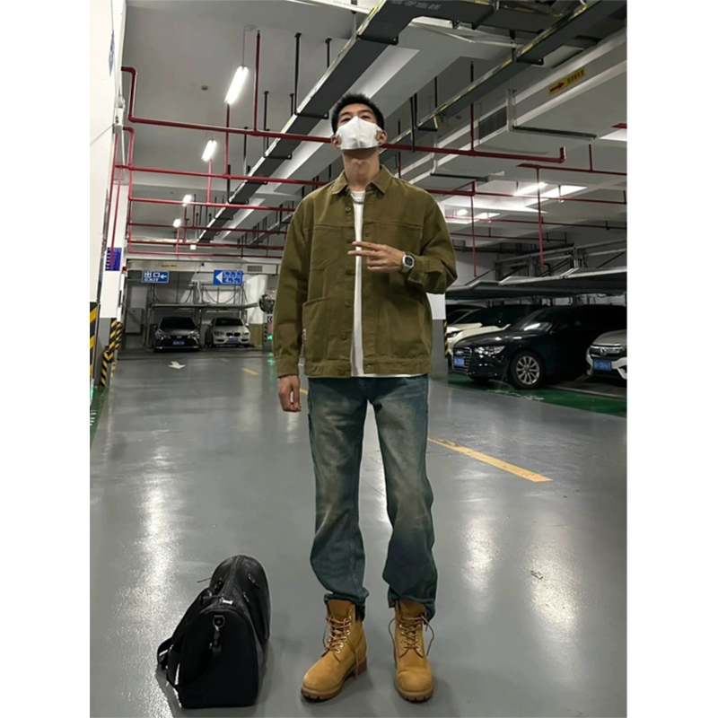 大黄靴搭配裤子男秋款提档版型牛仔裤修身直筒美式工装裤配马丁靴