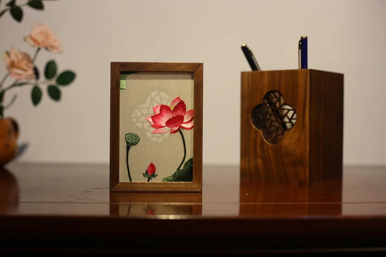 苏绣摆件笔筒手工刺绣双面绣创意中国风企业礼品