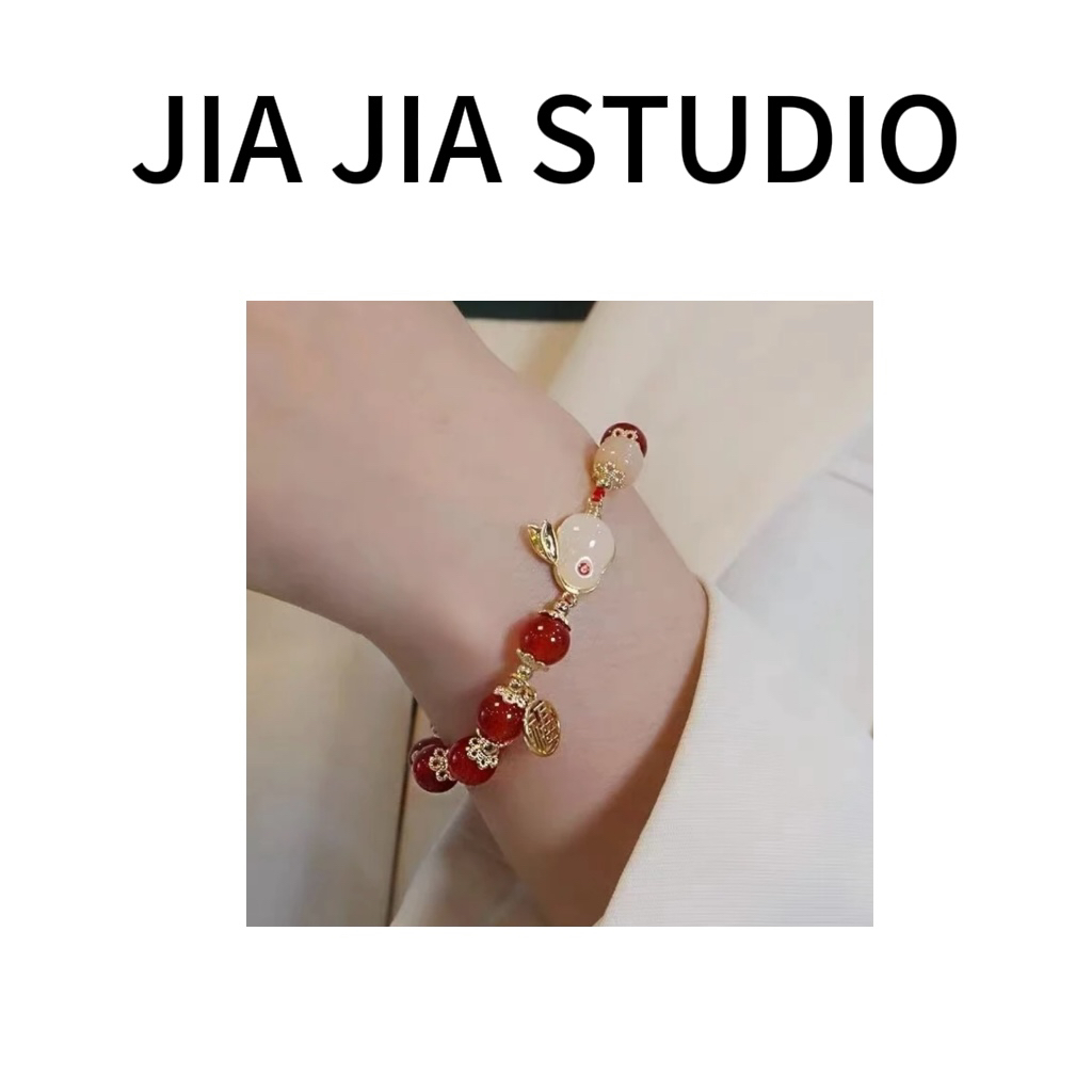 铜合金玻璃手链 嘉嘉推荐#8882 钱兔似锦福牌兔子手链手串