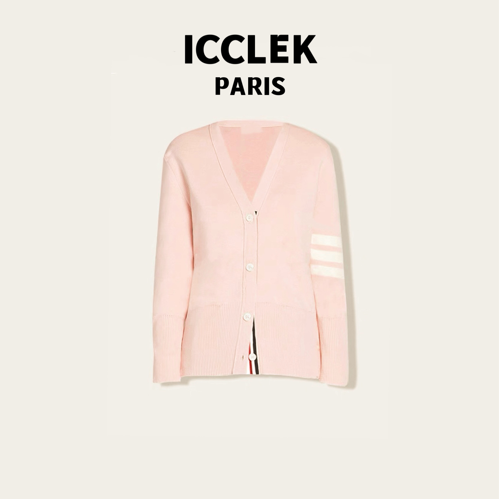 XY 粉色V领长袖针织开衫 气质 轻奢 名媛 -2913