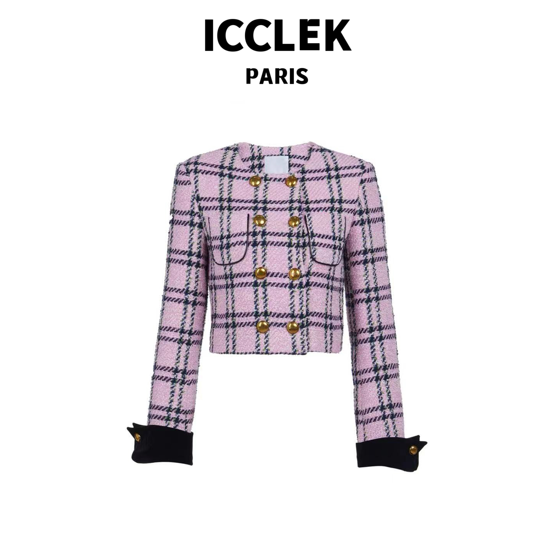 XY ICCLEK 粉色格纹粗花呢短款外套 -2864