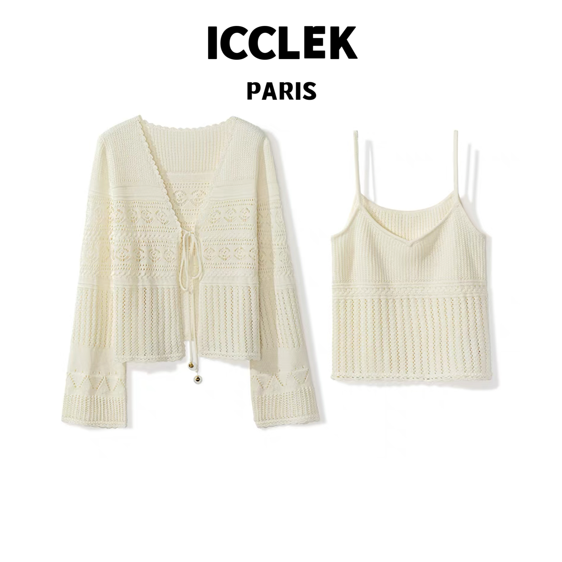 春夏镂空绣花针织长袖开衫套装 气质 轻奢 名媛 -2902