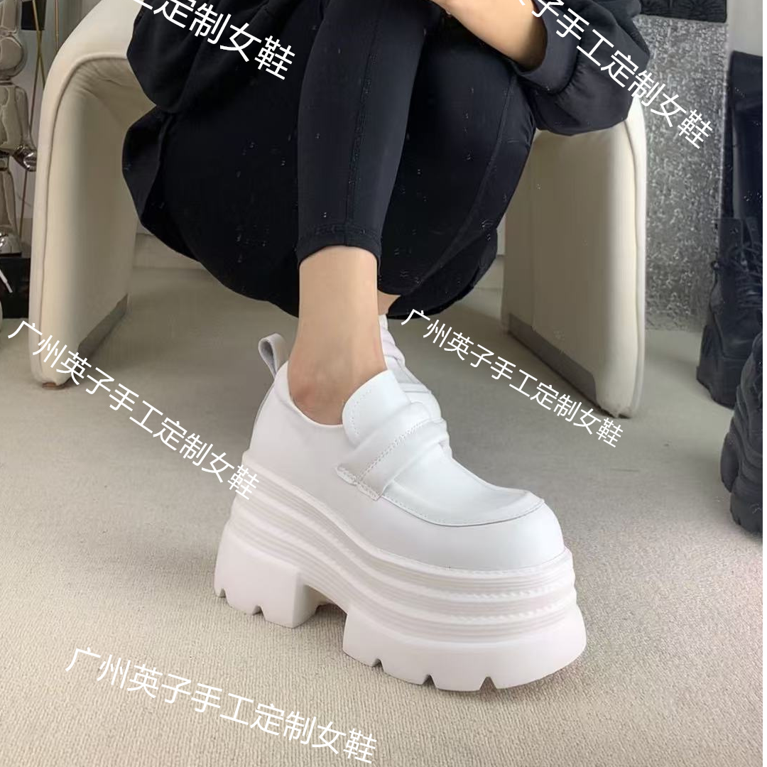 【英子推荐】2025新款超高跟厚底粗跟英伦风小皮鞋懒人一脚蹬乐福鞋