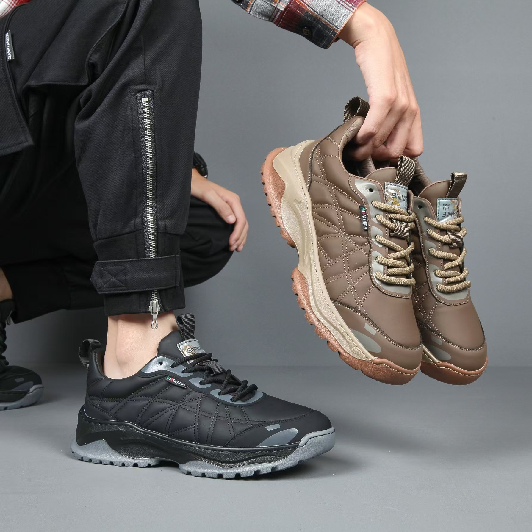 landuchao/兰度潮2024冬季新款系带休闲运动鞋加绒加厚时尚百搭