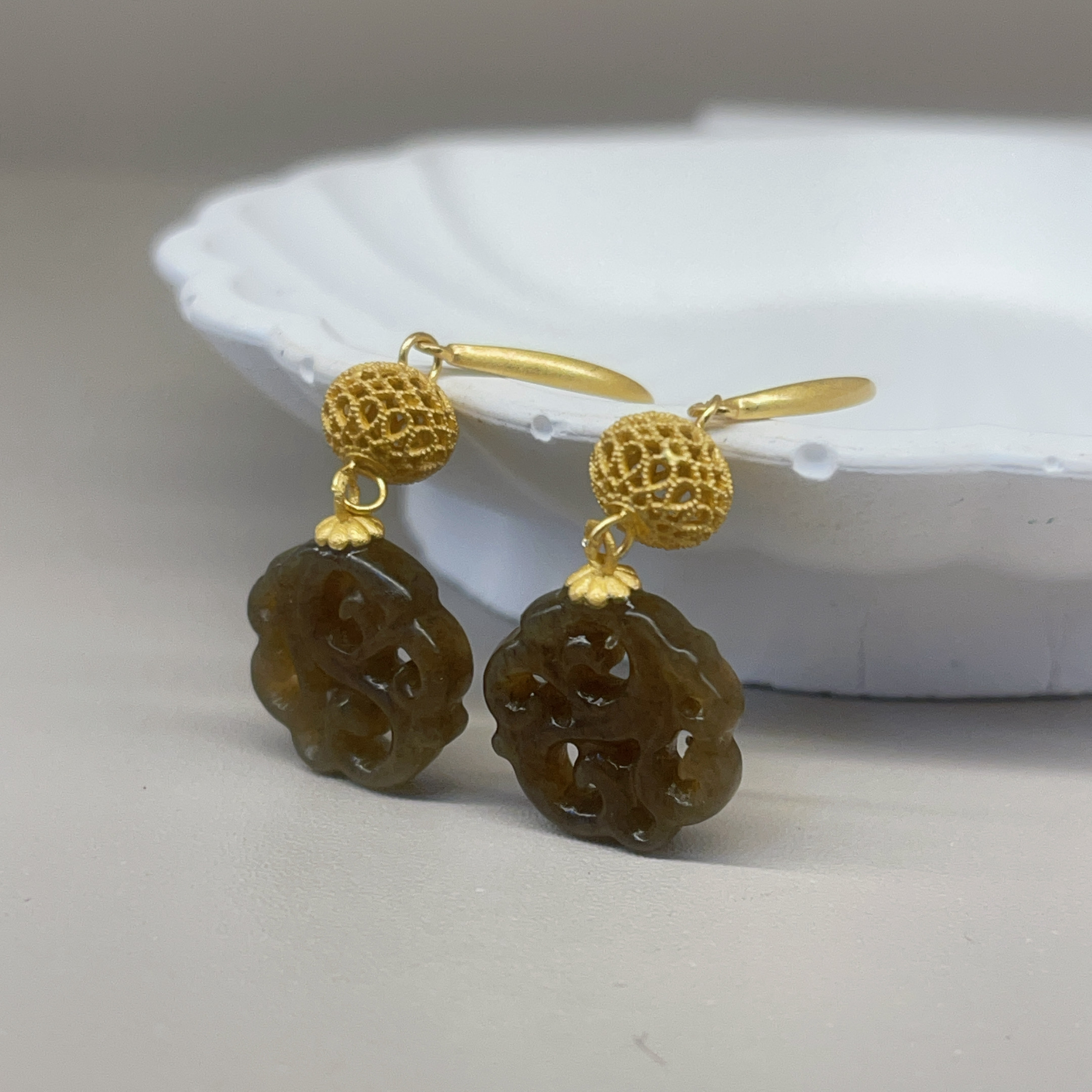 【珊木居】S1330JY 灯笼 糖玉和田玉耳饰 多样性发货