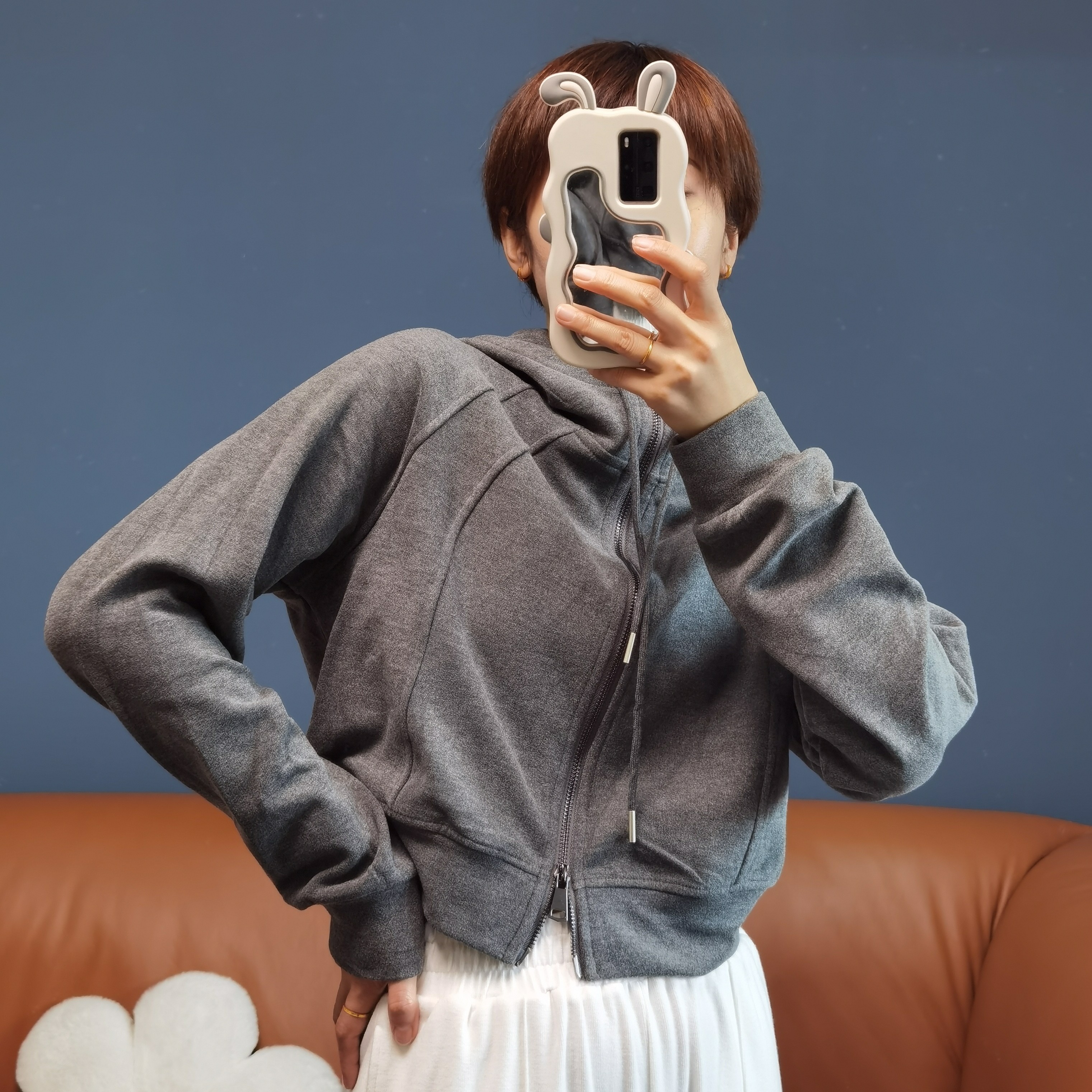 韩版宽松连帽加绒短款卫衣